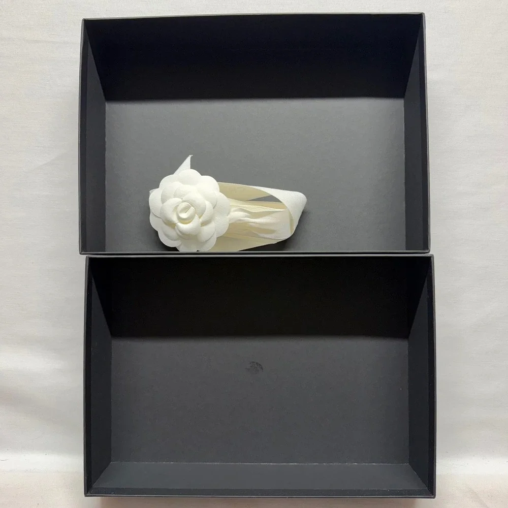 CHANEL Gift Box 10.5x7x2 Black White Camellia Flower Ribbon Luxury Packaging